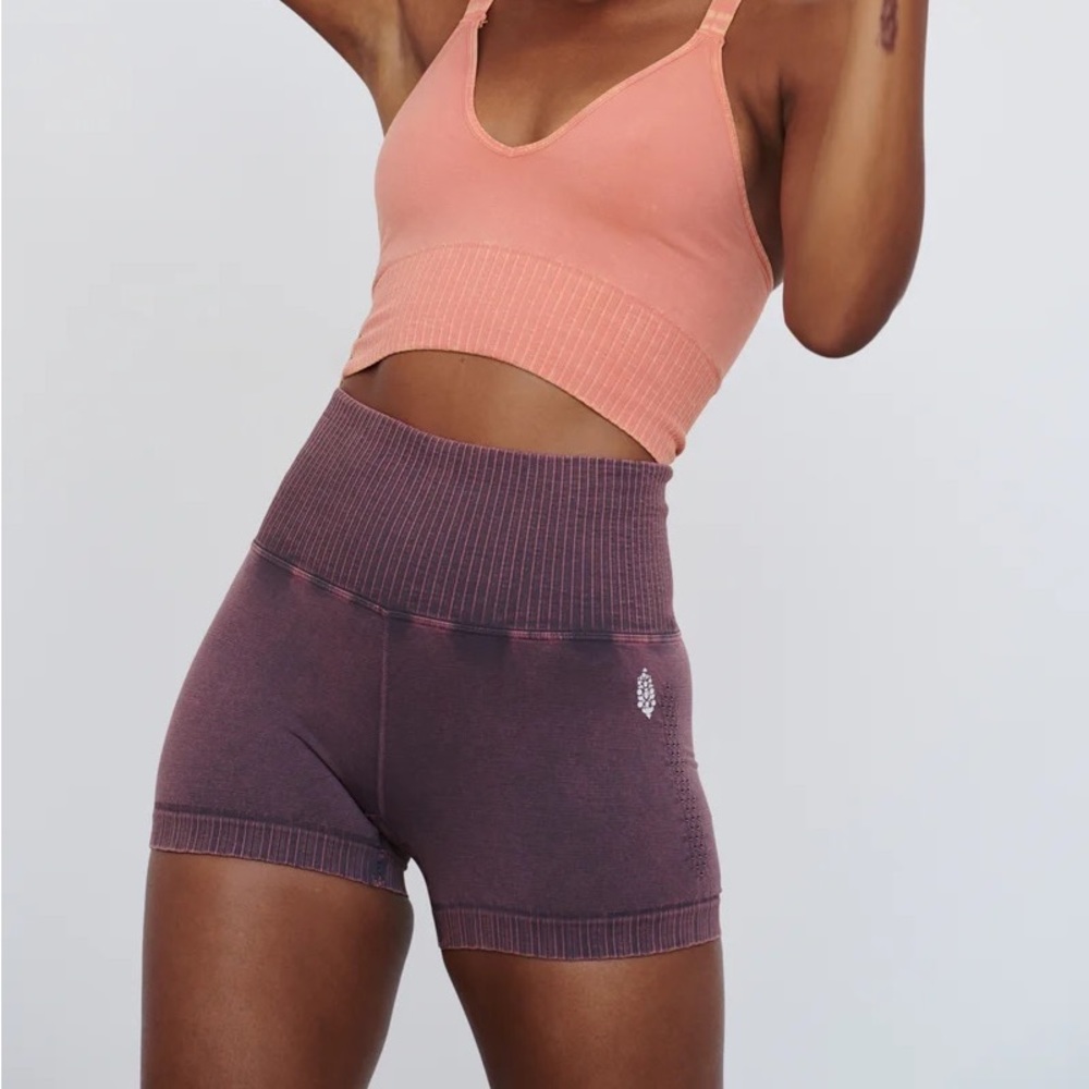 Free People FP Movement good karma shorts in dark mauve.
